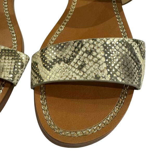 Vince Camuto Rentin Natural Gold Metallic Snakeskin Leather Sandals Size 8.5 - Picture 2 of 8